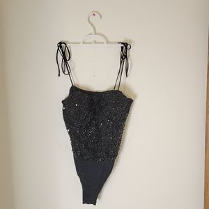 Lulu's Women's Black Sequins Embellished Bodysuit - Size (S) - NEW WITH TAGS